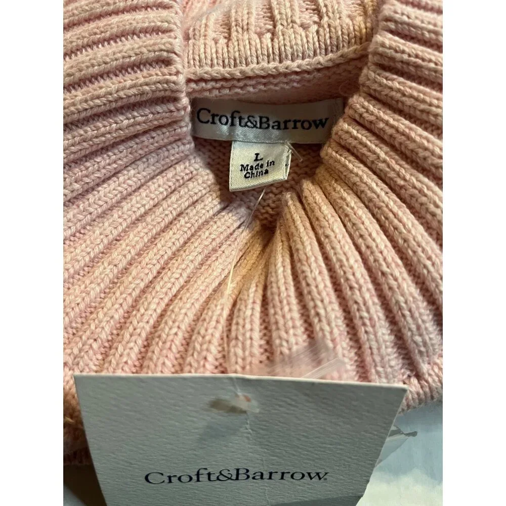 NWT Croft & Barrow Womens Pink Cable Knit Sweater  L Cotton preppy long sleeve